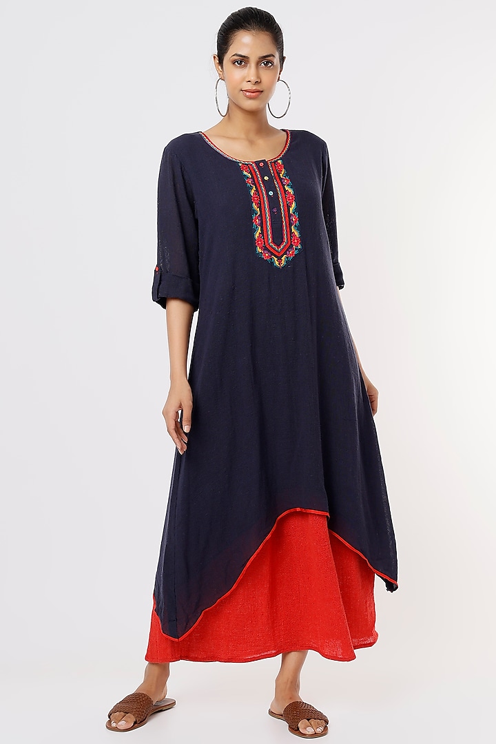 Navy Embroidered Dress by IKSANA