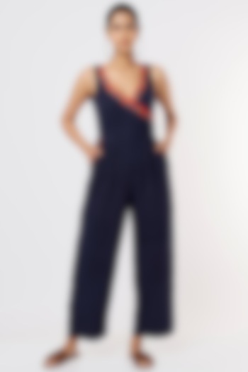 Navy Embroidered Jumpsuit by IKSANA