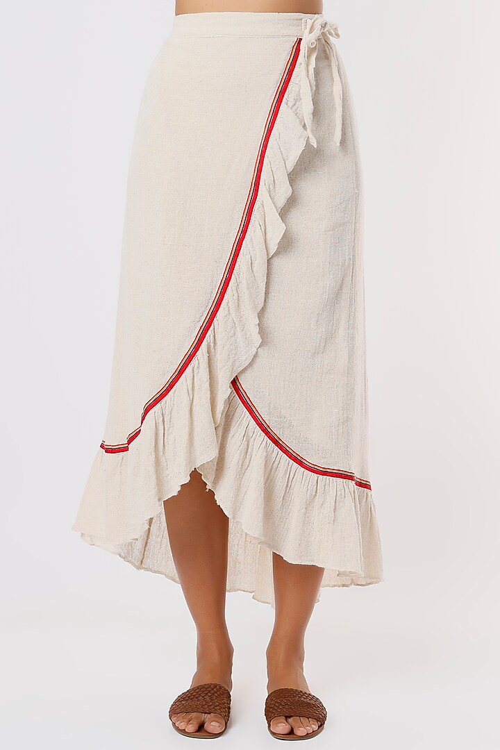 Off-White Embroidered Overlap Skirt by IKSANA at Pernia's Pop Up Shop
