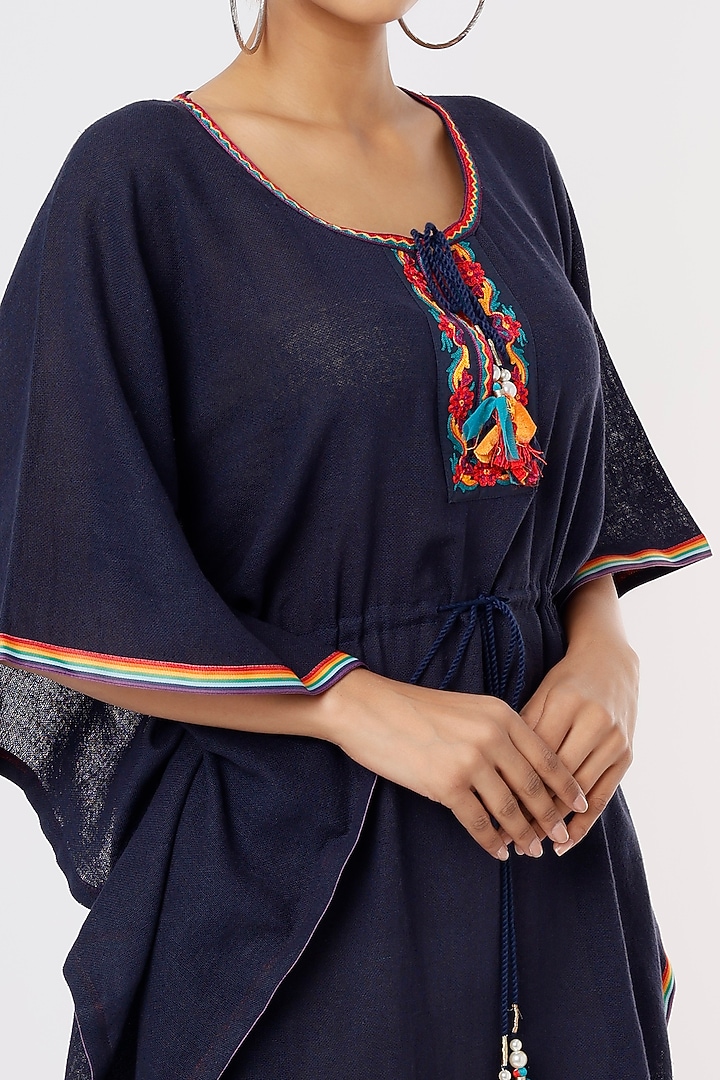 Navy Organic Cotton Kaftan by IKSANA at Pernia's Pop Up Shop