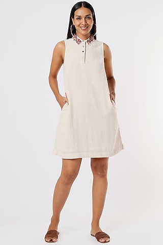 Off-White Aari Embroidered Mini Dress by IKSANA