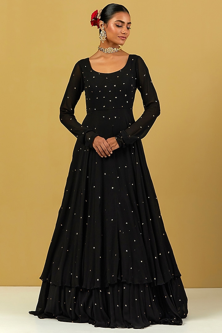 Black Hand Embroidered Gown by Ikshita Choudhary