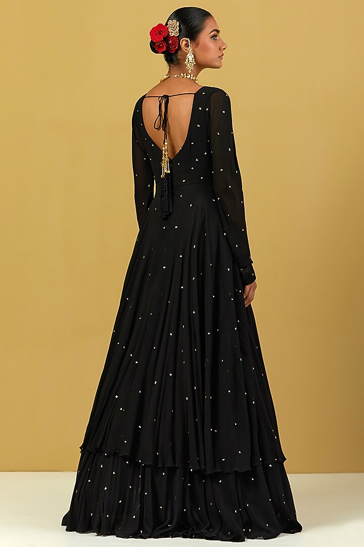 Black Hand Embroidered Party Wear Gown by Ikshita Choudhary at Pernia's Pop Up Shop