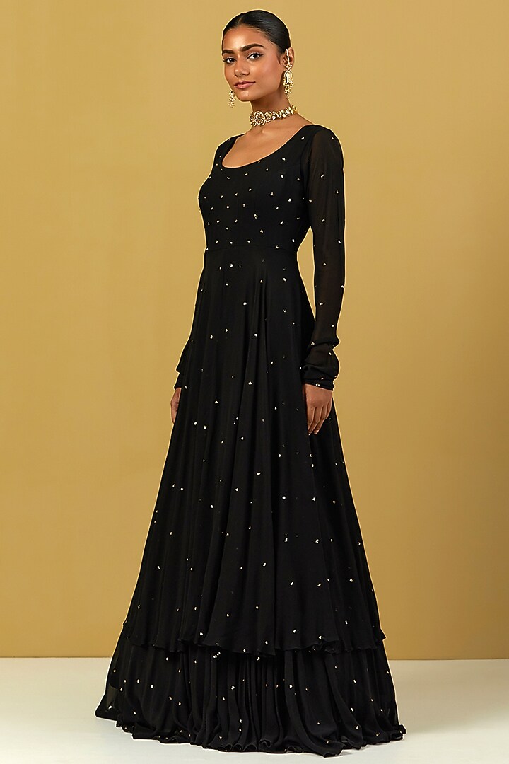Black Hand Embroidered Party Wear Gown by Ikshita Choudhary at Pernia's Pop Up Shop