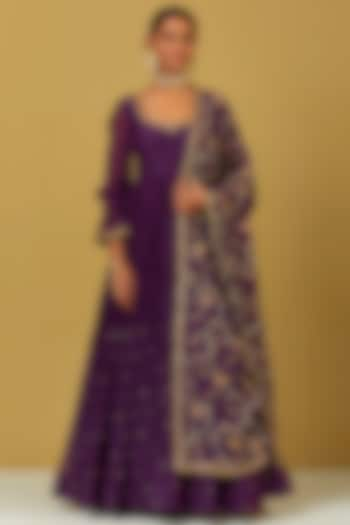 Purple Hand Embroidered Anarkali Set by Ikshita Choudhary at Pernia's Pop Up Shop