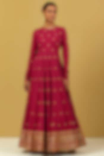 Maroon Hand Embroidered Anarkali by Ikshita Choudhary