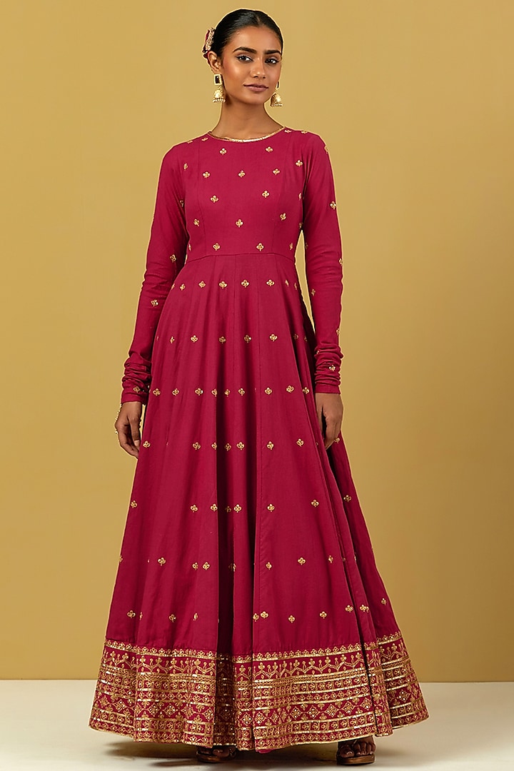 Maroon Hand Embroidered Anarkali by Ikshita Choudhary