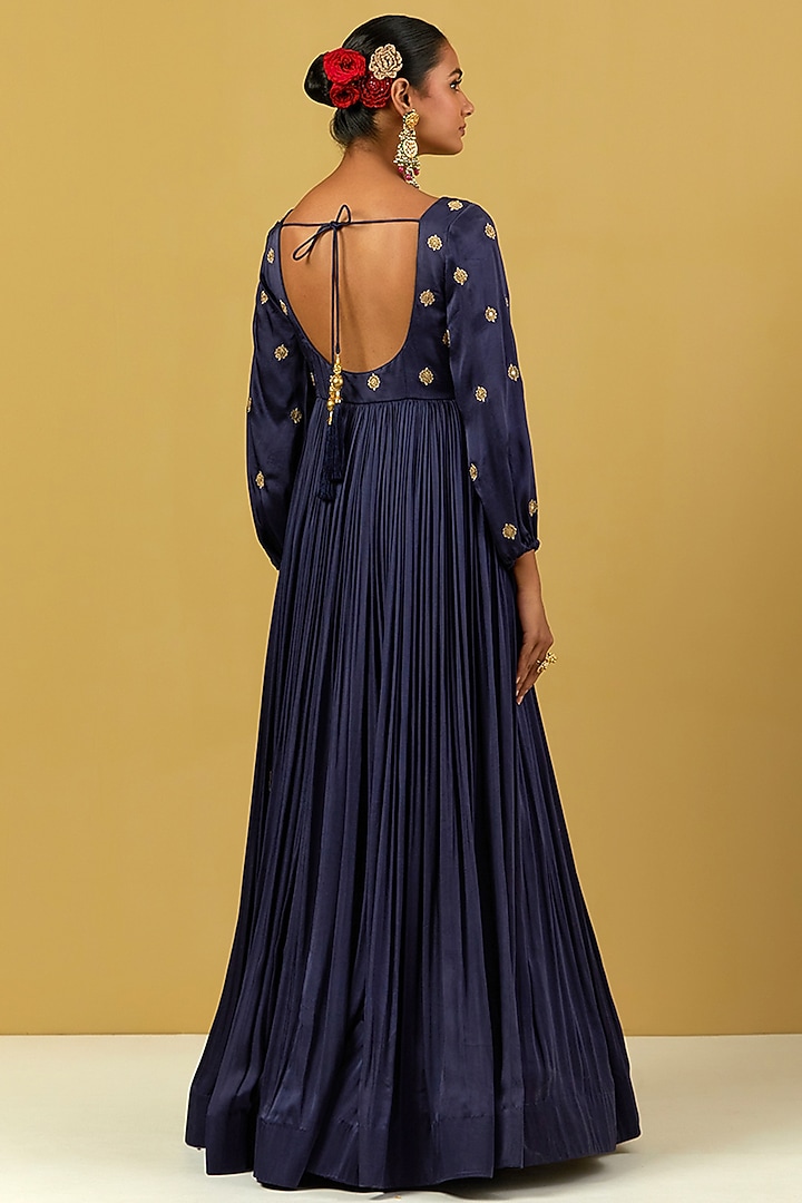 Navy Blue Hand Embroidered Party Wear Anarkali Set by Ikshita Choudhary at Pernia's Pop Up Shop