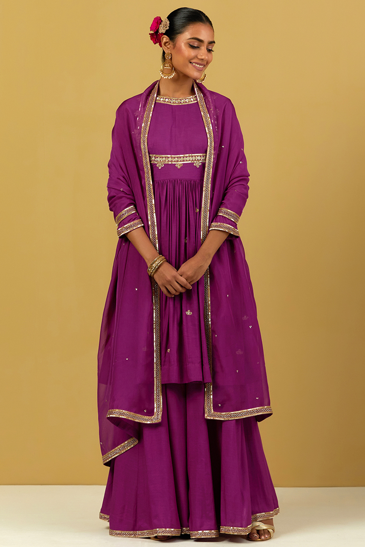 Purple Modal Cotton Gharara Set by Ikshita Choudhary at Pernia's Pop Up Shop