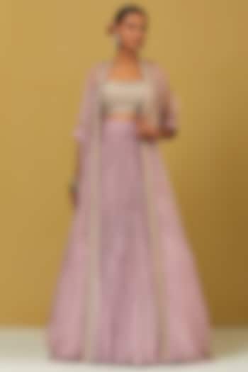 Lavender Hand Embroidered Skirt Set by Ikshita Choudhary
