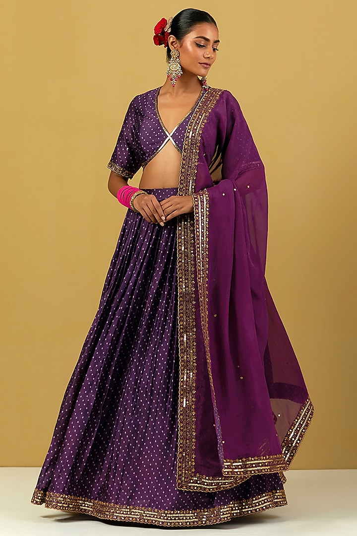 Purple Hand Embroidered Wedding Lehenga Set by Ikshita Choudhary at Pernia's Pop Up Shop