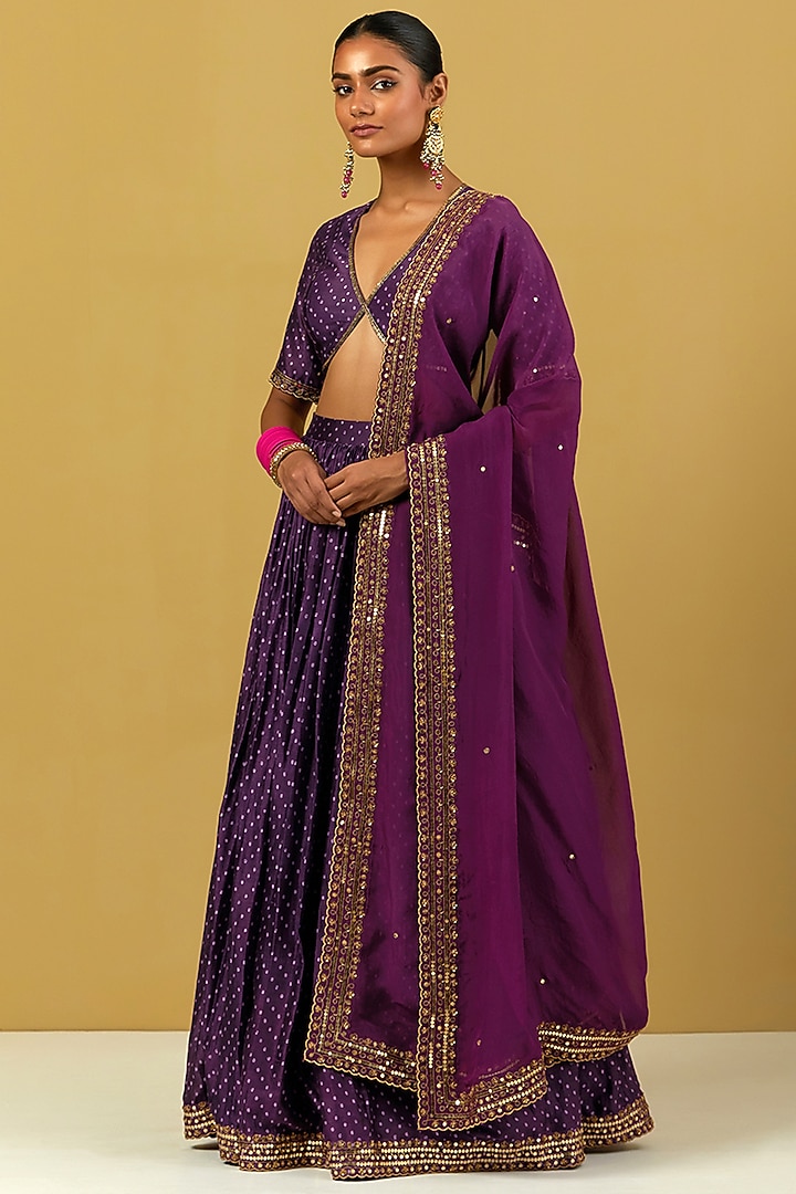 Purple Hand Embroidered Wedding Lehenga Set by Ikshita Choudhary at Pernia's Pop Up Shop