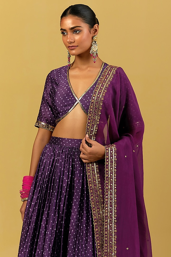 Purple Hand Embroidered Wedding Lehenga Set by Ikshita Choudhary at Pernia's Pop Up Shop