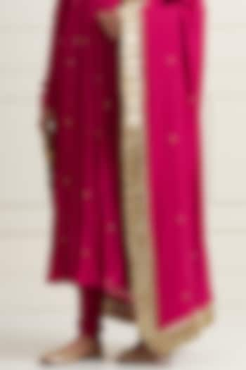 Magenta Wrinkle Cotton Hand Embroidered Anarkali Set by Ikshita Choudhary