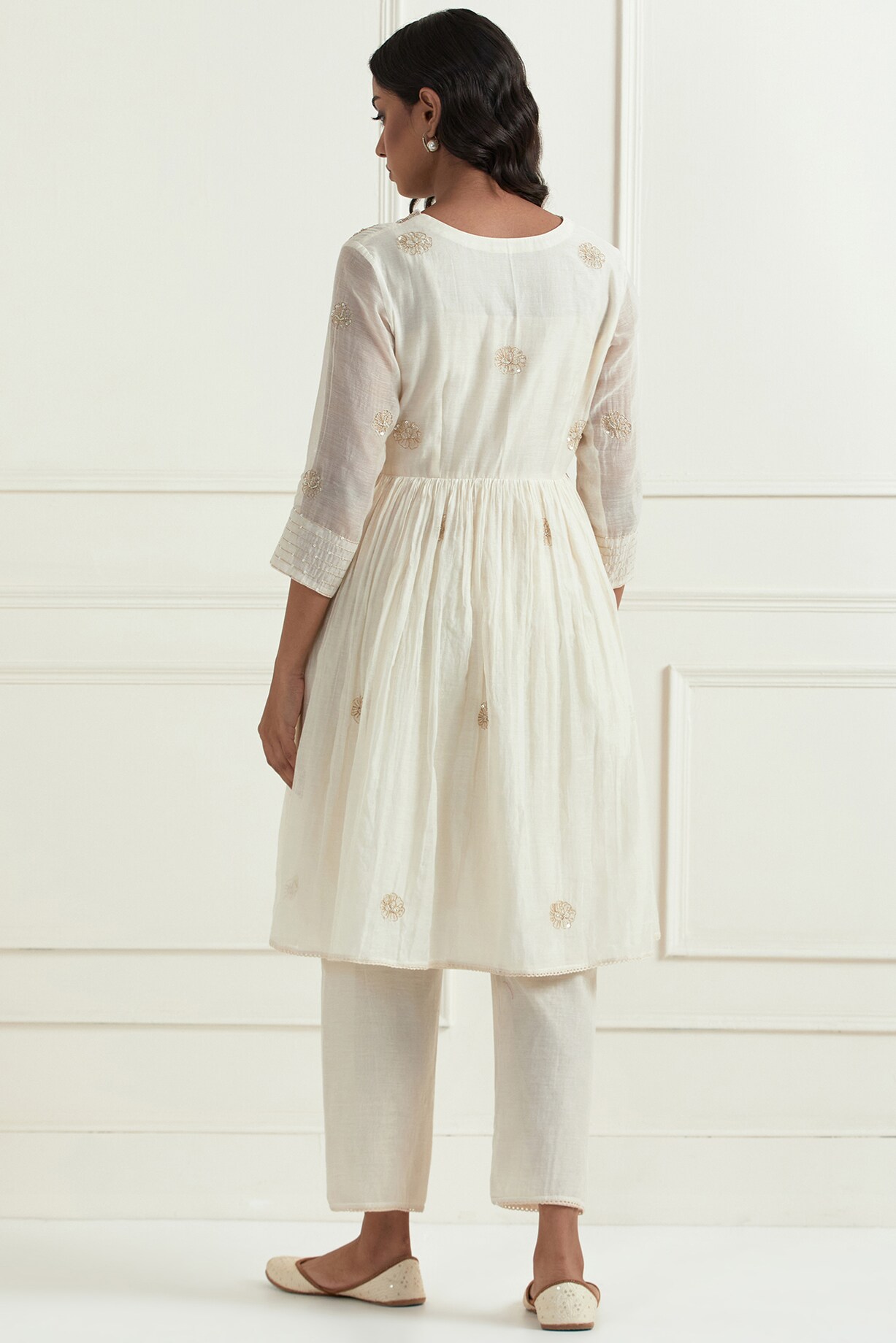 White Chanderi Embroidered A-Line Kurta