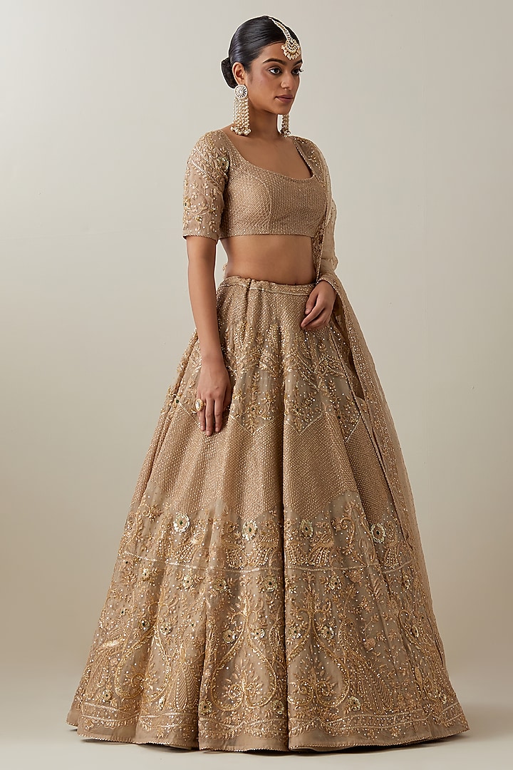 Golden Organza Hand Embroidered Bridal Lehenga Set by Ikshita Choudhary at Pernia's Pop Up Shop