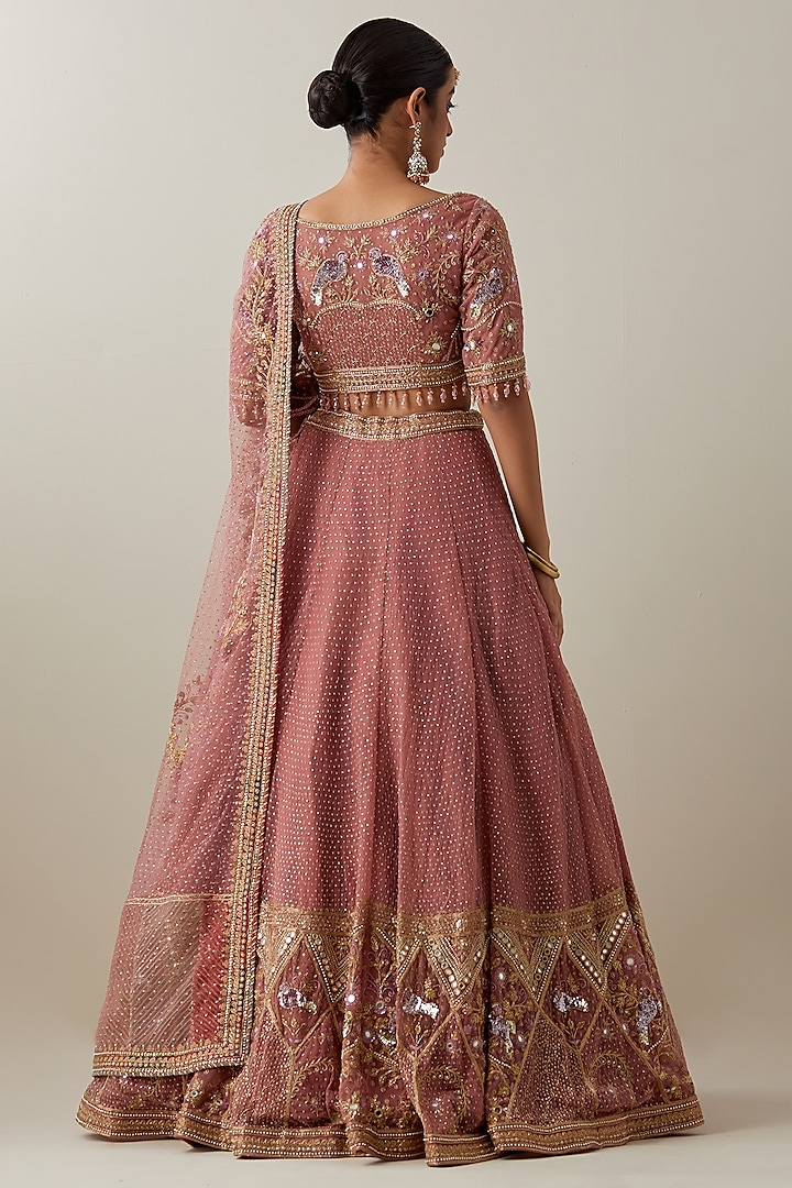 Blush Pink Net & Chanderi Embroidered Bridal Lehenga Set by Ikshita Choudhary at Pernia's Pop Up Shop