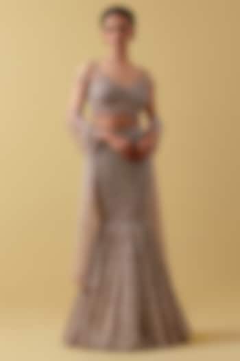 Lavender Net Hand Embroidered Wedding Lehenga Set by Ikshita Choudhary at Pernia's Pop Up Shop