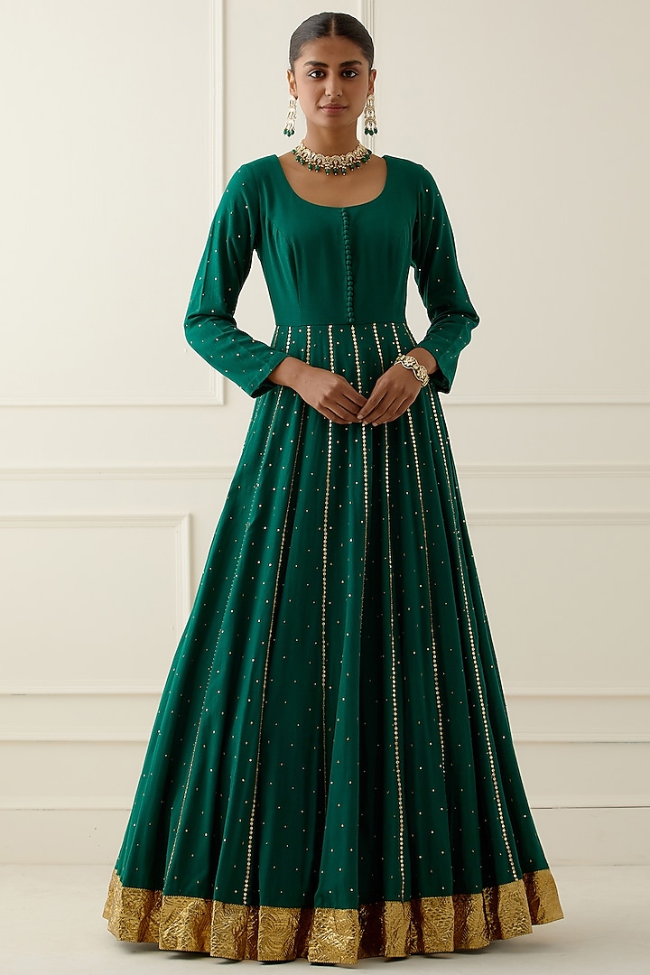Bottle Green Embroidered Anarkali Set by Ikshita Choudhary at Pernia's Pop  Up Shop 2026