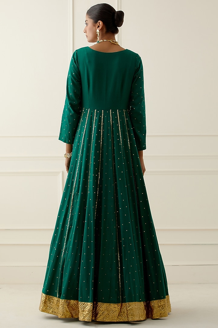 Bottle Green Embroidered Party Wear Anarkali Set by Ikshita Choudhary at Pernia's Pop Up Shop