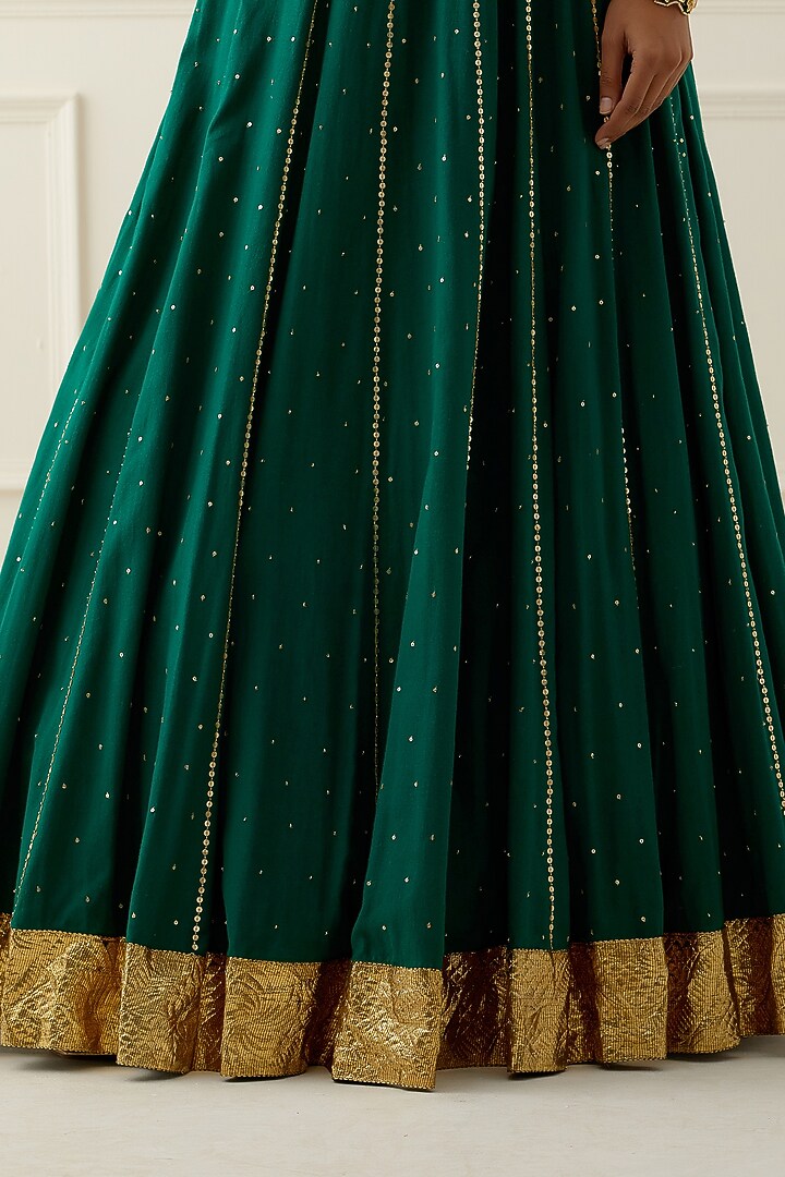 Bottle Green Embroidered Party Wear Anarkali Set by Ikshita Choudhary at Pernia's Pop Up Shop