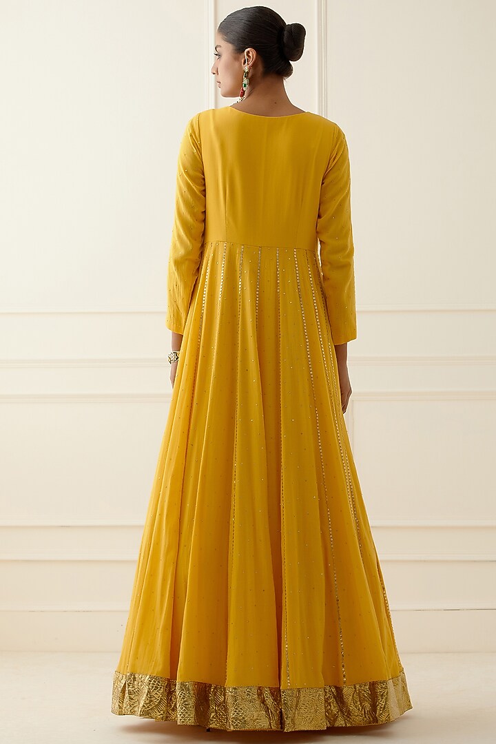 Yellow Embroidered Party Wear Anarkali Set by Ikshita Choudhary at Pernia's Pop Up Shop