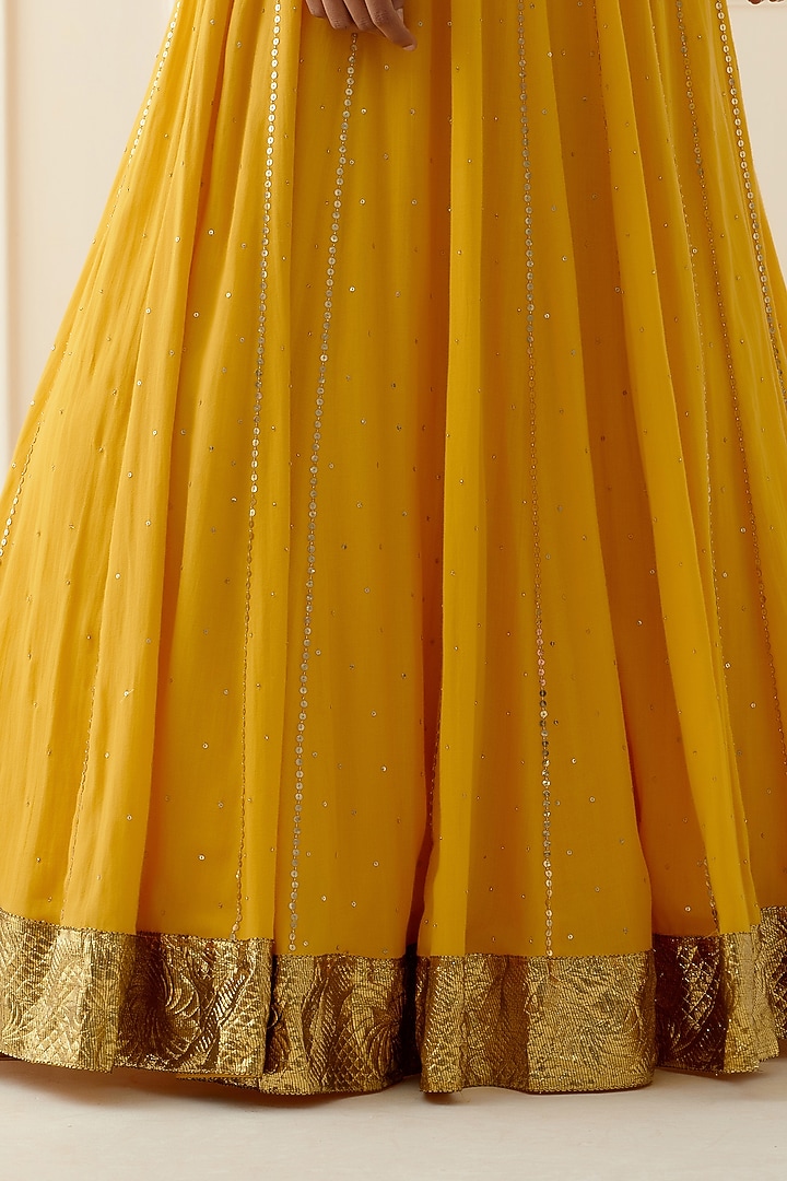 Yellow Embroidered Party Wear Anarkali Set by Ikshita Choudhary at Pernia's Pop Up Shop
