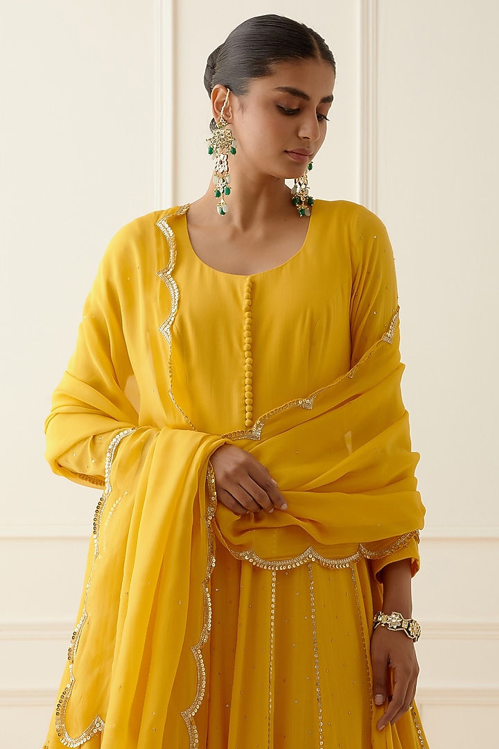 Yellow Embroidered Party Wear Anarkali Set by Ikshita Choudhary at Pernia's Pop Up Shop