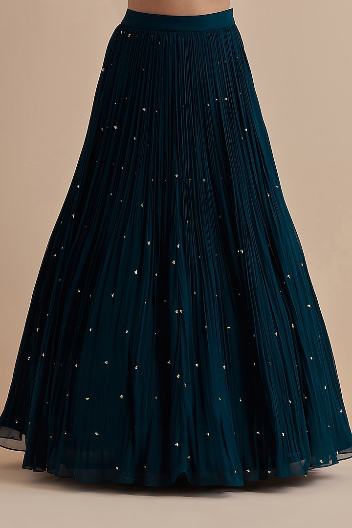 Teal Blue Georgette Skirt Set by Ikshita Choudhary at Pernia's Pop Up Shop
