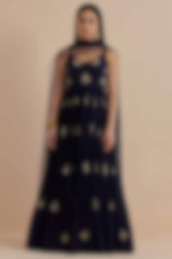 Blue Georgette Hand Embroidered Party Wear Gown With Dupatta by Ikshita Choudhary at Pernia's Pop Up Shop