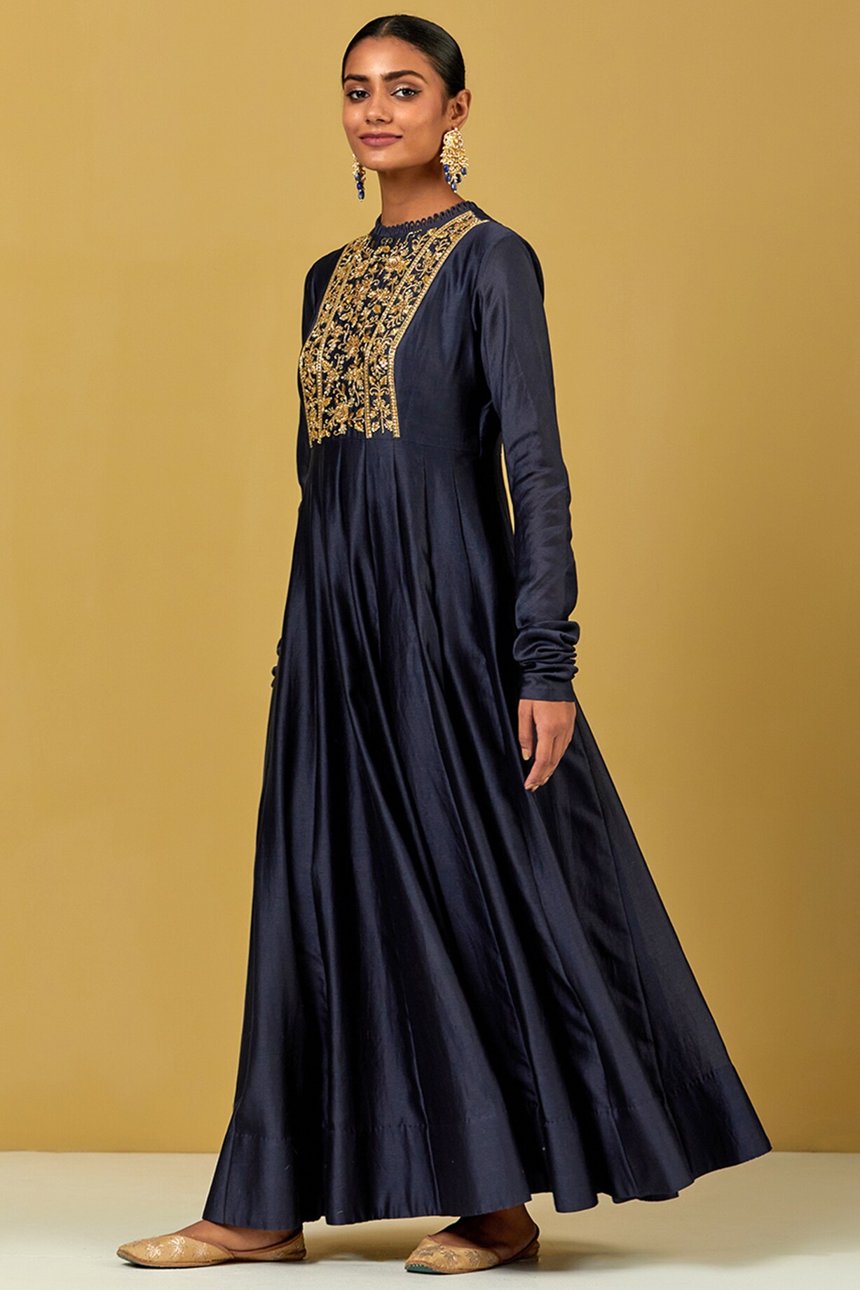 Blue Embroidered Chanderi Anarkali Set main image 1