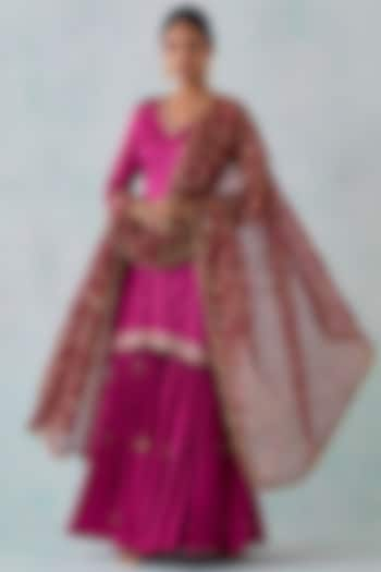 Magenta Satin Sharara Set by Ikshita Choudhary at Pernia's Pop Up Shop