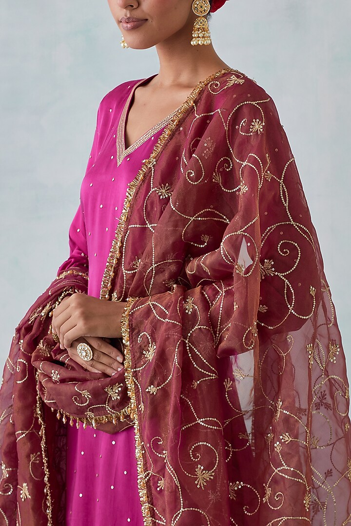 Magenta Satin Wedding Sharara Set by Ikshita Choudhary at Pernia's Pop Up Shop