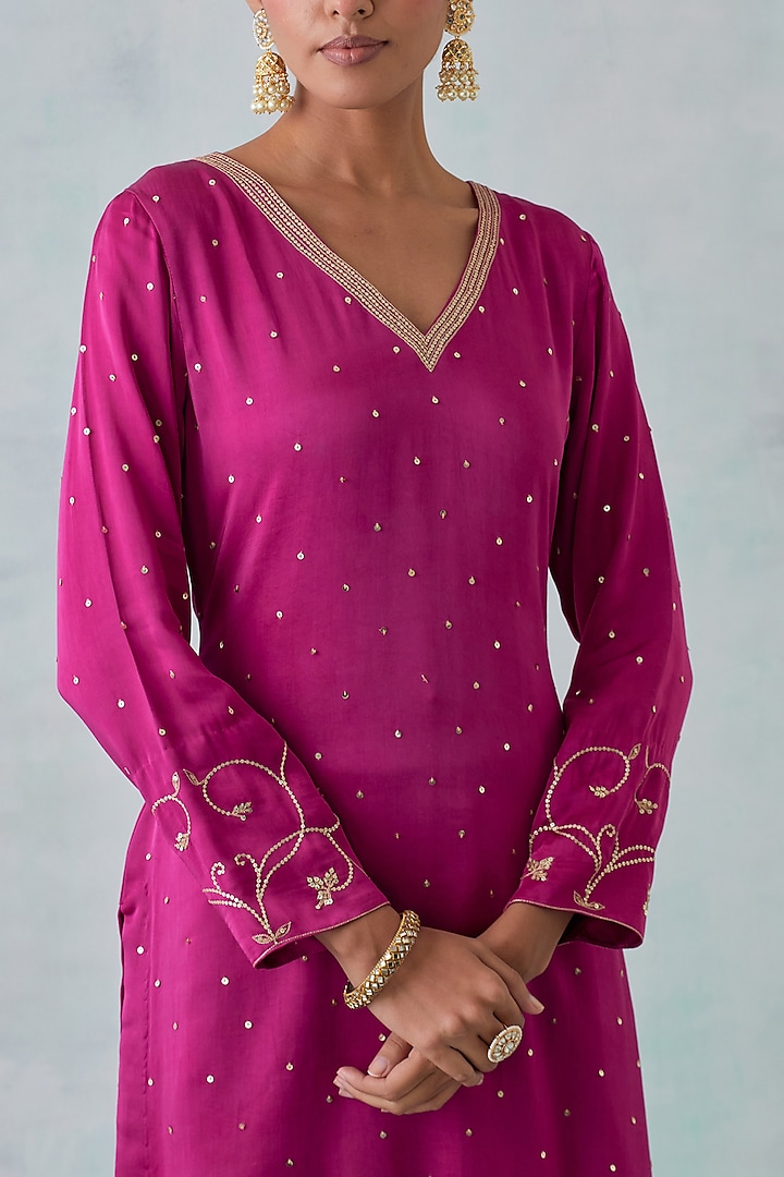 Magenta Satin Wedding Sharara Set by Ikshita Choudhary at Pernia's Pop Up Shop