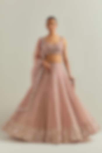 Baby Pink Organza Hand Embroidered Wedding Lehenga Set by Ikshita Choudhary at Pernia's Pop Up Shop