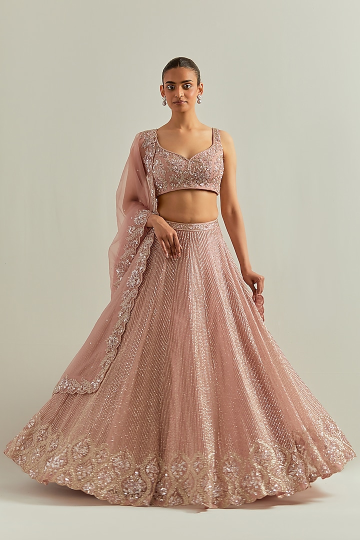 Baby Pink Organza Hand Embroidered Wedding Lehenga Set by Ikshita Choudhary at Pernia's Pop Up Shop