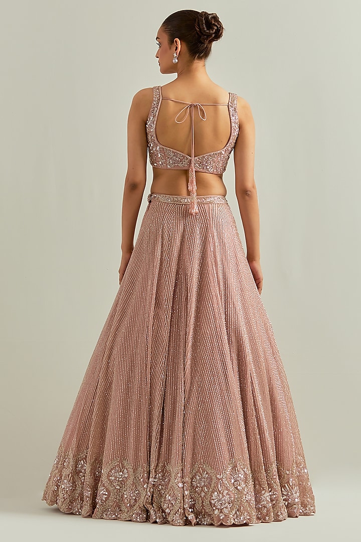 Baby Pink Organza Hand Embroidered Wedding Lehenga Set by Ikshita Choudhary at Pernia's Pop Up Shop