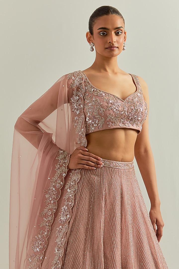 Baby Pink Organza Hand Embroidered Wedding Lehenga Set by Ikshita Choudhary at Pernia's Pop Up Shop