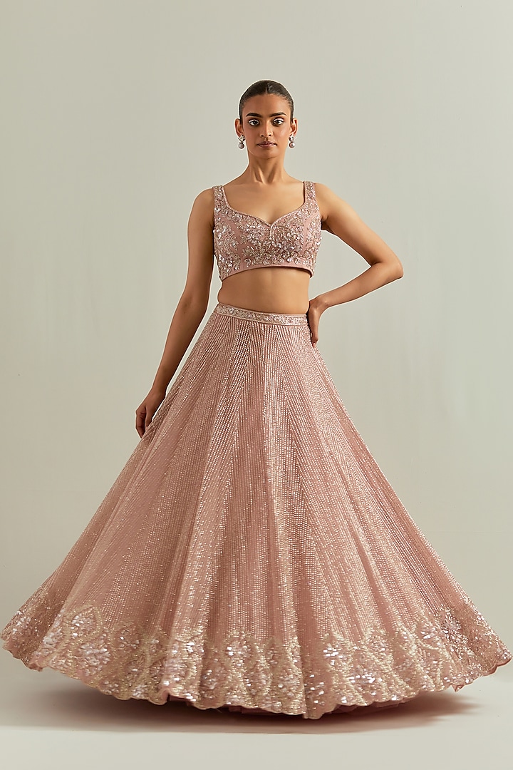Baby Pink Organza Hand Embroidered Wedding Lehenga Set by Ikshita Choudhary at Pernia's Pop Up Shop