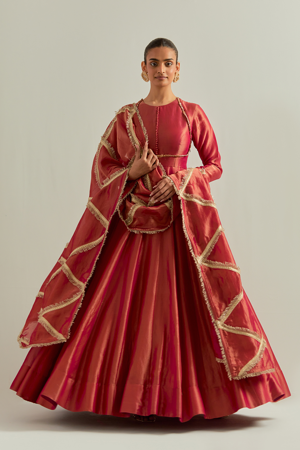 Rust Shimmer Organza Hand Embroidered Party Wear Anarkali Set by Ikshita Choudhary at Pernia's Pop Up Shop