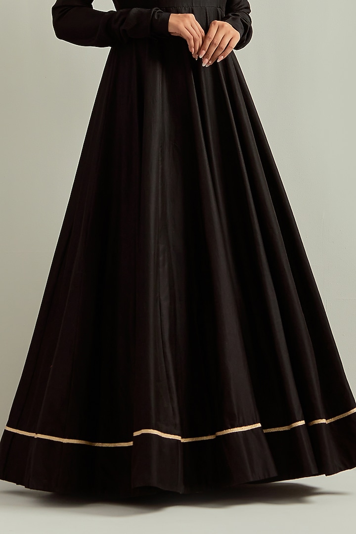 Black Chanderi Hand Embroidered Jacket Wedding Anarkali Set by Ikshita Choudhary at Pernia's Pop Up Shop