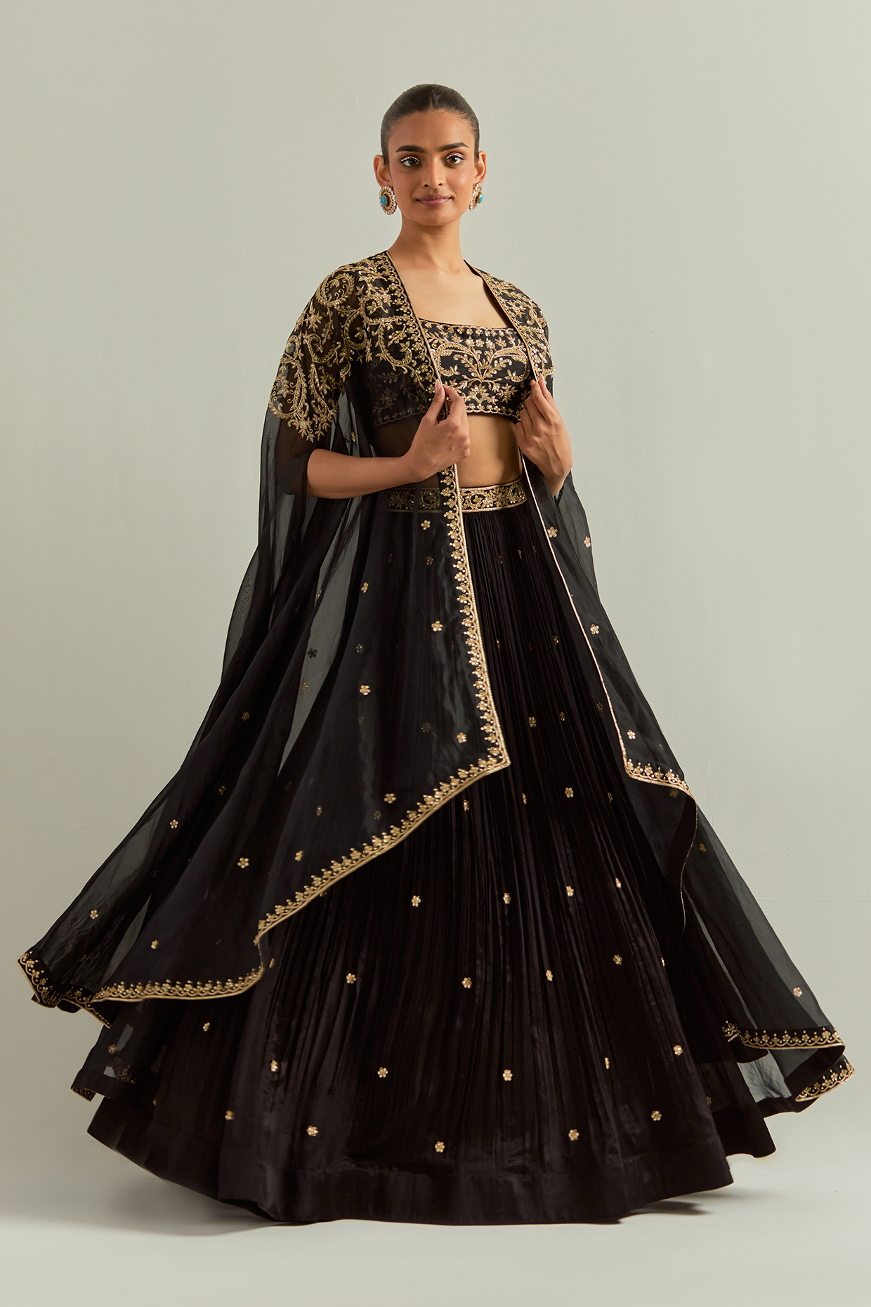 
Black Chiffon Hand Embroidered Lehenega Set by Ikshita Choudhary at Pernia's Pop Up Shop