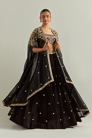 
Black Chiffon Hand Embroidered Lehenega Set by Ikshita Choudhary