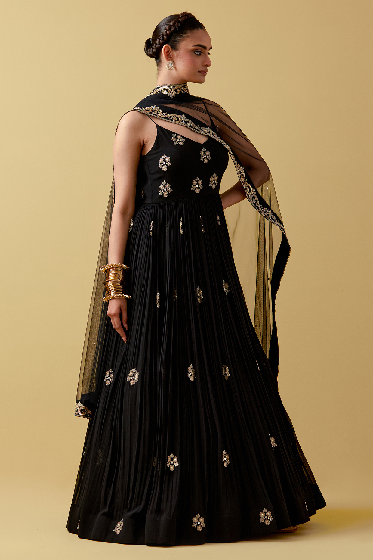 
Black Georgette Hand Embroidered Party Wear Anarkali Set by Ikshita Choudhary at Pernia's Pop Up Shop