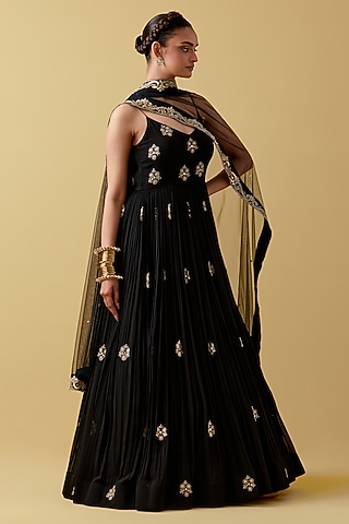 
Black Georgette Hand Embroidered Anarkali Set by Ikshita Choudhary