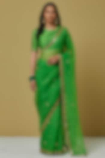 Green Organza Saree Set by Ikshita Choudhary at Pernia's Pop Up Shop