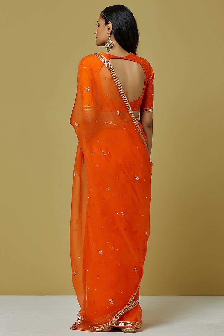 Orange Organza Party Wear Saree Set by Ikshita Choudhary at Pernia's Pop Up Shop