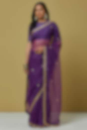 Purple Organza Saree Set by Ikshita Choudhary
