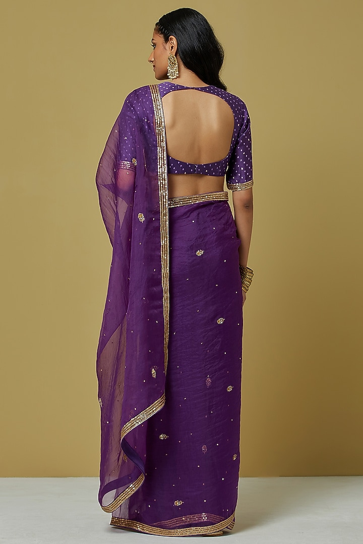 Purple Organza Party Wear Saree Set by Ikshita Choudhary at Pernia's Pop Up Shop