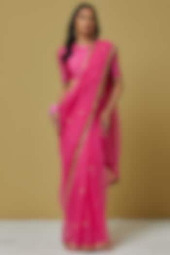 Pink Organza Saree Set by Ikshita Choudhary